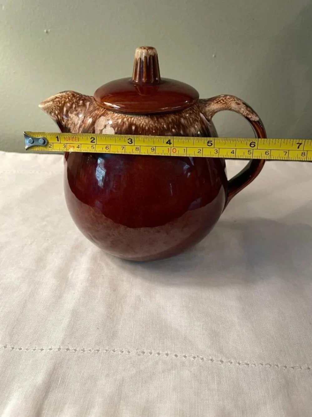 Vintage Hull Pottery Brown Drip Glaze Teapot Oven Proof Tea Pot with Lid USA